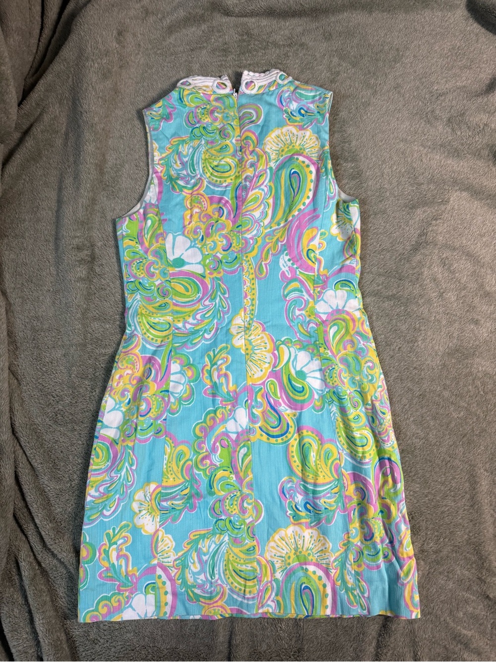 Lilly Pulitzer Aqua Paisley-Print Mini Dress with White Trim - Picture 5 of 5